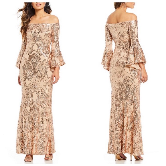 betsy and adam off the shoulder gown